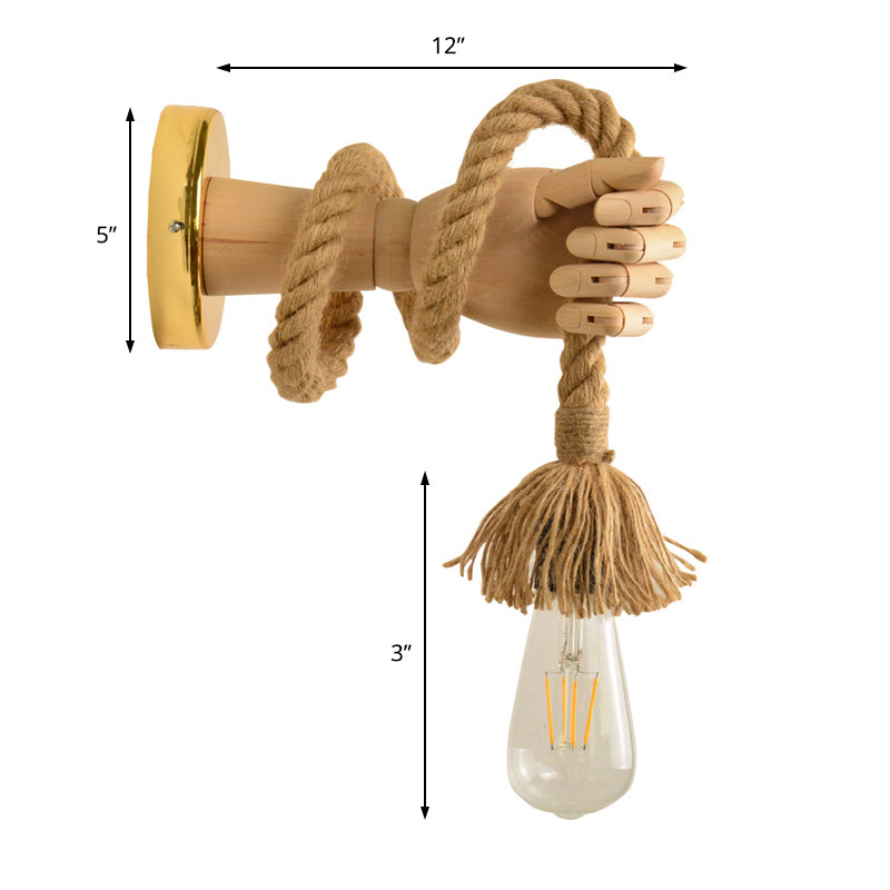 Exposed Bulb Rope Sconce Lighting Industrial Single Bulb Dining Room Wall Mounted Lamp in Black/Beige with Hand