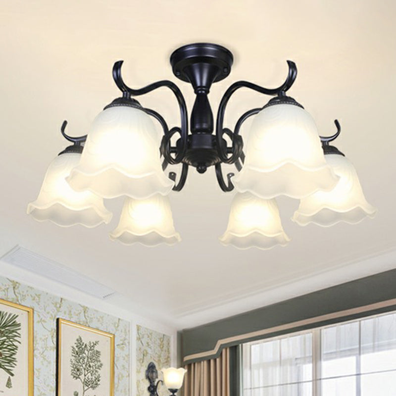 Zwarte belvormige semi -spoeling mount vintage opaalglas woonkamer dicht bij plafond kroonluchter