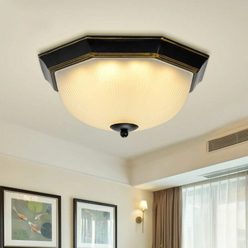 Ribbed Frosted Glass Bowl Flush Mount Lighting Retro Living Room LED Flush Mount Ceiling Light