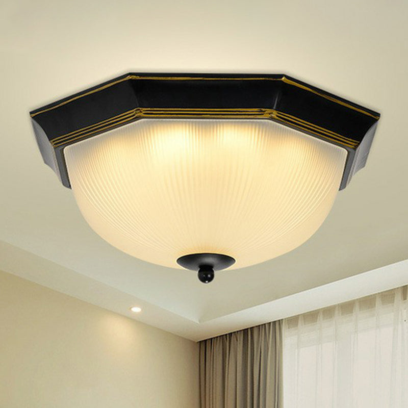 Ribbed Frosted Glass Bowl Flush Mount Lighting Retro Living Room LED Flush Mount Ceiling Light