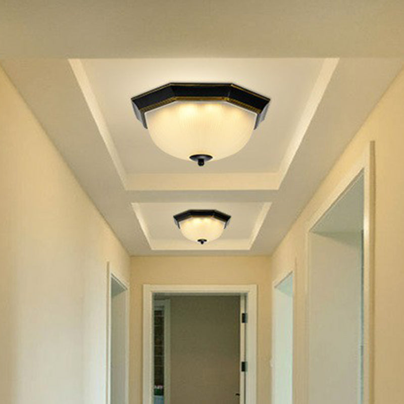Ribbed Frosted Glass Bowl Flush Mount Lighting Retro Living Room LED Flush Mount Ceiling Light