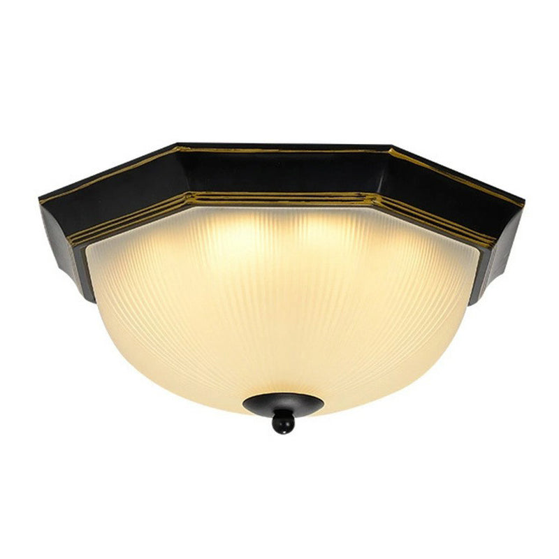 Ribbed Frosted Glass Bowl Flush Mount Lighting Retro Living Room LED Flush Mount Ceiling Light