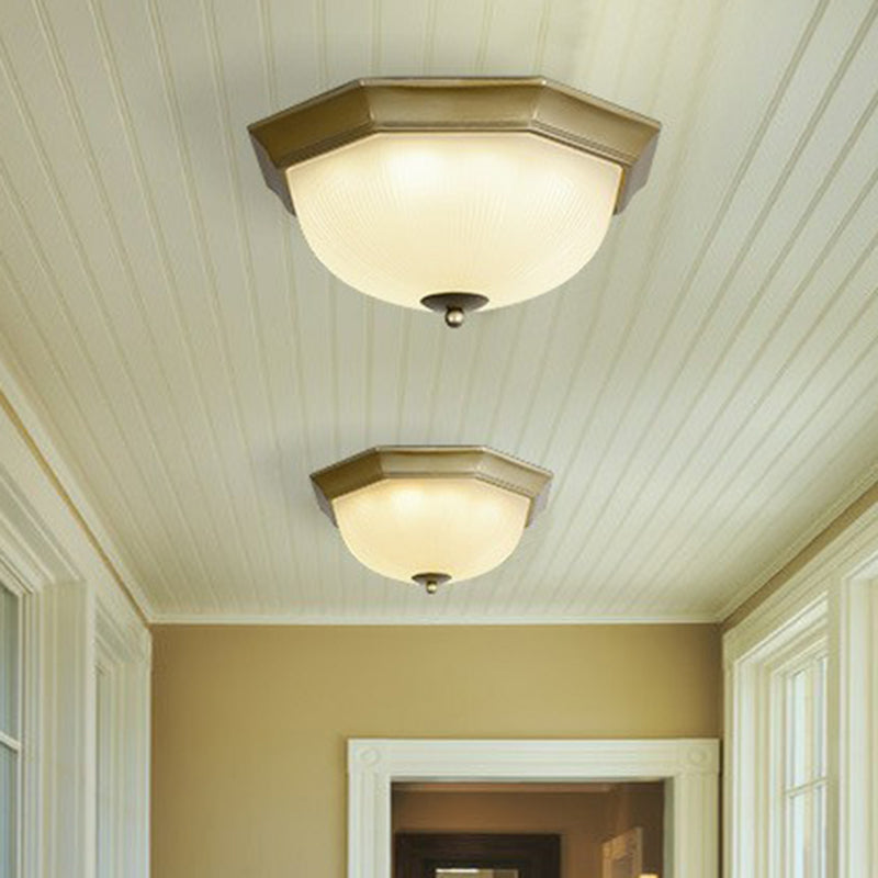 Ribbed Frosted Glass Bowl Flush Mount Lighting Retro Living Room LED Flush Mount Ceiling Light
