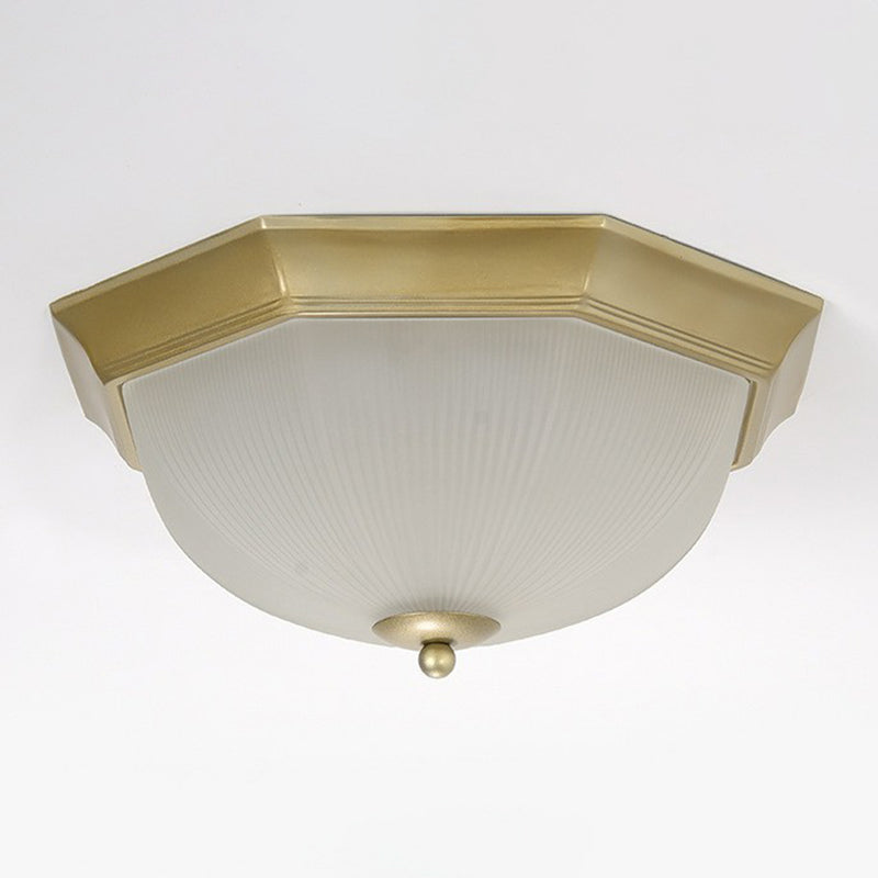 Ribbed Frosted Glass Bowl Flush Mount Lighting Retro Living Room LED Flush Mount Ceiling Light