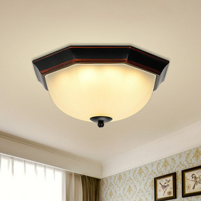 Ribbed Frosted Glass Bowl Flush Mount Lighting Retro Living Room LED Flush Mount Ceiling Light