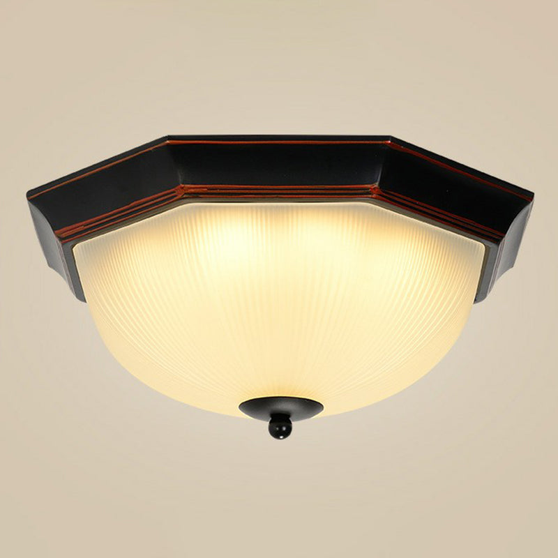 Ribbed Frosted Glass Bowl Flush Mount Lighting Retro Living Room LED Flush Mount Ceiling Light