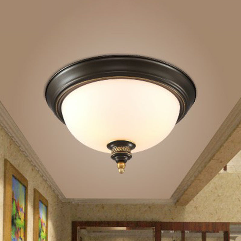 Inverted Dome Cream Glass Flush Mount Lighting Classic 3 Heads Bedroom Flush Mount Fixture in Black