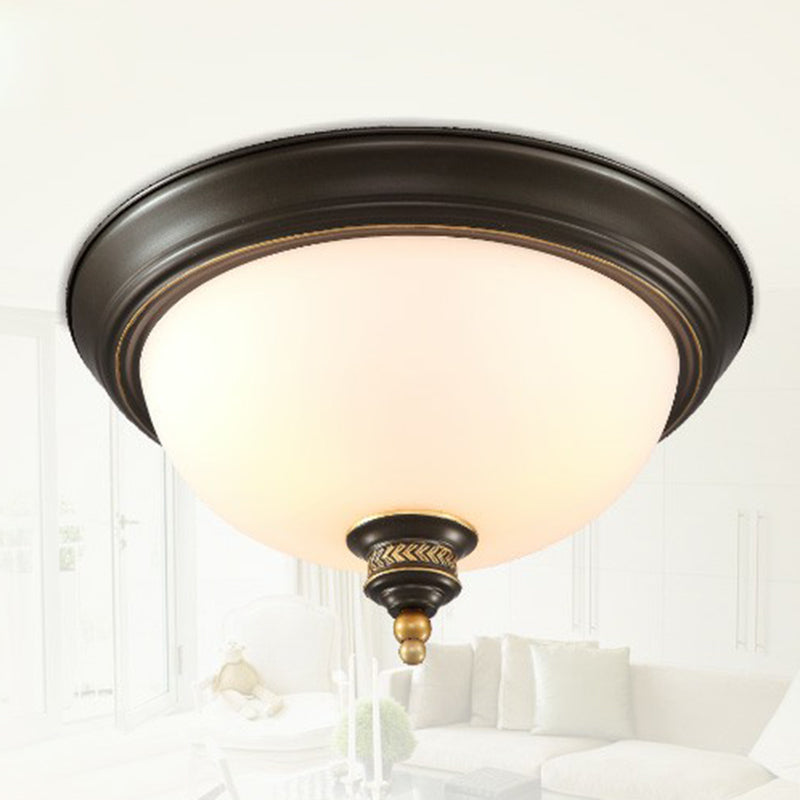 Inverted Dome Cream Glass Flush Mount Lighting Classic 3 Heads Bedroom Flush Mount Fixture in Black
