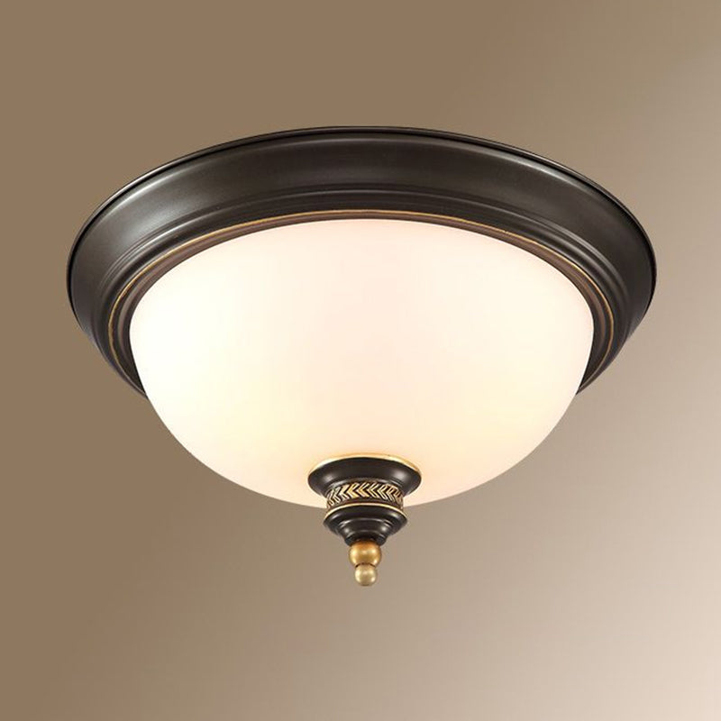 Inverted Dome Cream Glass Flush Mount Lighting Classic 3 Heads Bedroom Flush Mount Fixture in Black