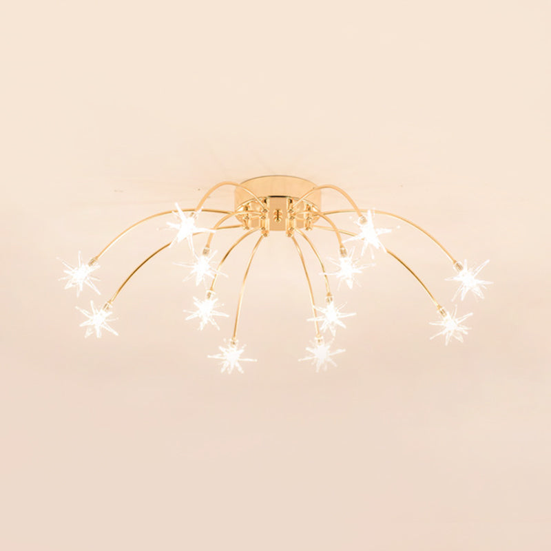 Lámpara de techo semi empotrada LED cromada/dorada contemporánea de montaje semiempotrado de metal en forma de fuegos artificiales 12/15/21 luces