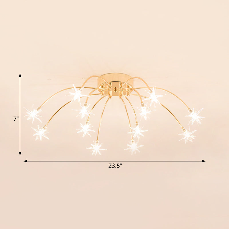 Lámpara de techo semi empotrada LED cromada/dorada contemporánea de montaje semiempotrado de metal en forma de fuegos artificiales 12/15/21 luces
