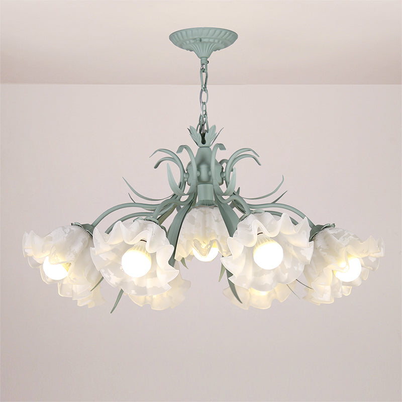 Estilo pastoral lámpara de lámpara floral crema ligera de vidrio colgante para comedor para comedor