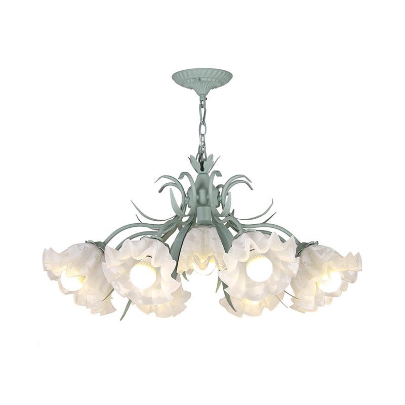 Estilo pastoral lámpara de lámpara floral crema ligera de vidrio colgante para comedor para comedor