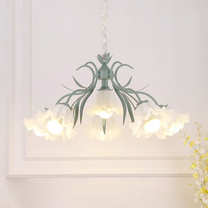 Estilo pastoral lámpara de lámpara floral crema ligera de vidrio colgante para comedor para comedor