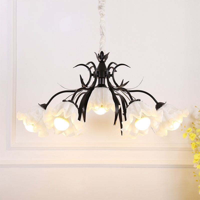 Estilo pastoral lámpara de lámpara floral crema ligera de vidrio colgante para comedor para comedor