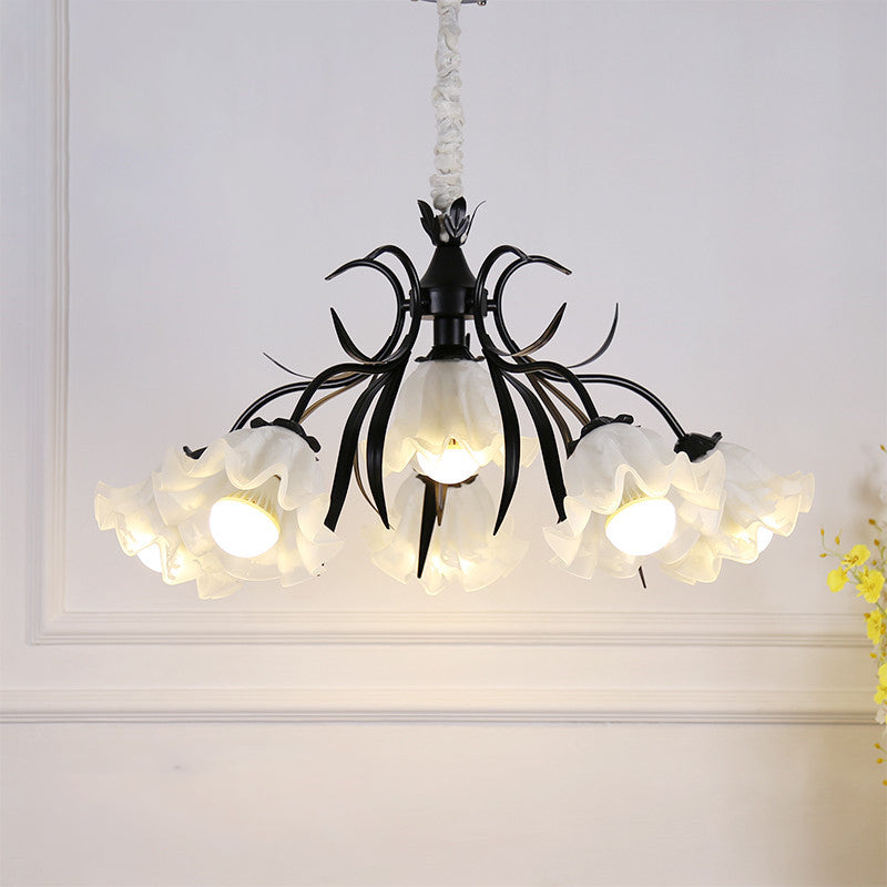 Estilo pastoral lámpara de lámpara floral crema ligera de vidrio colgante para comedor para comedor