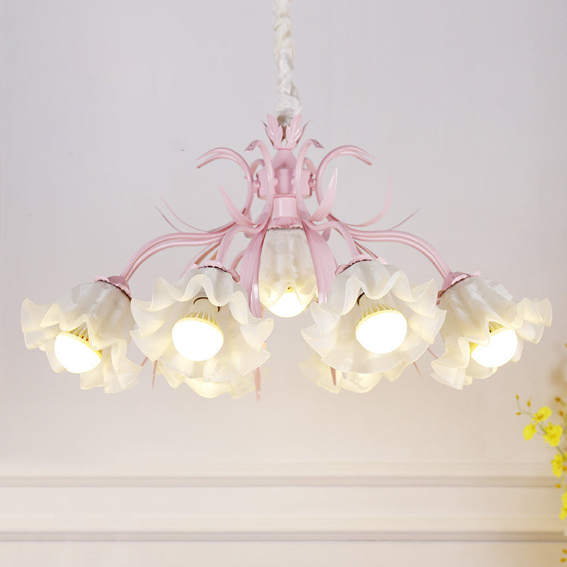 Estilo pastoral lámpara de lámpara floral crema ligera de vidrio colgante para comedor para comedor