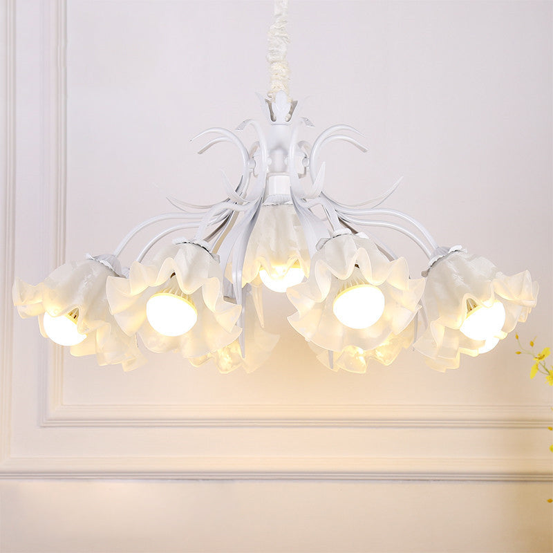 Estilo pastoral lámpara de lámpara floral crema ligera de vidrio colgante para comedor para comedor