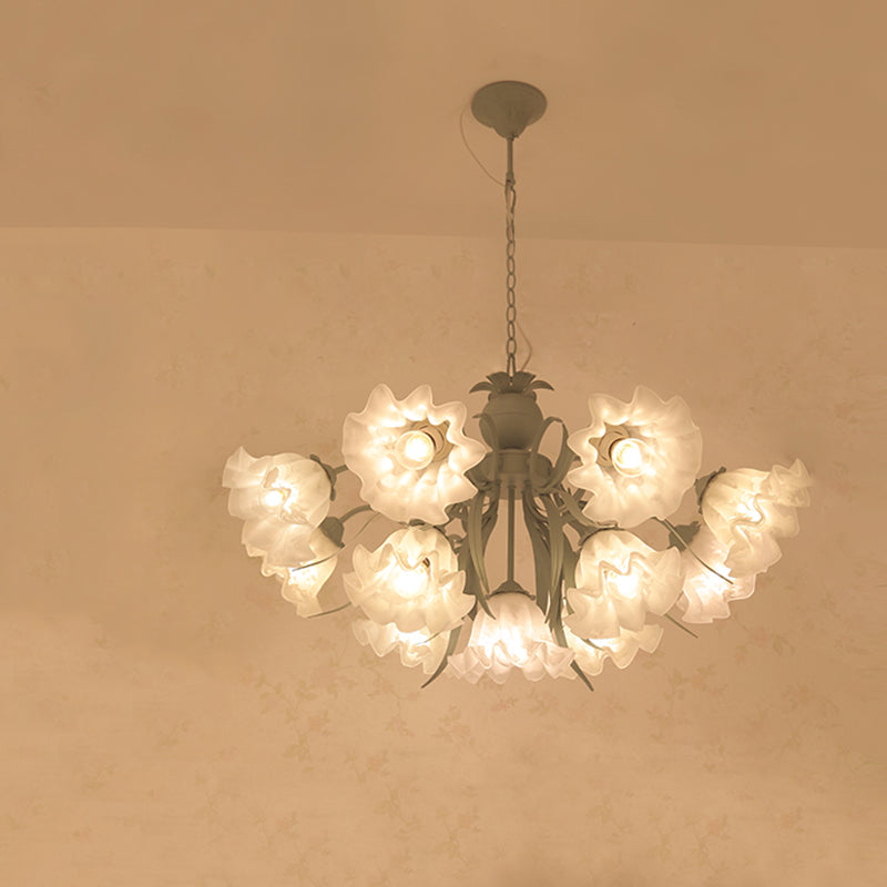 Ruffle Frost Glass Chandelier Light Korean Garden Dining Room Pendant Light Fixture