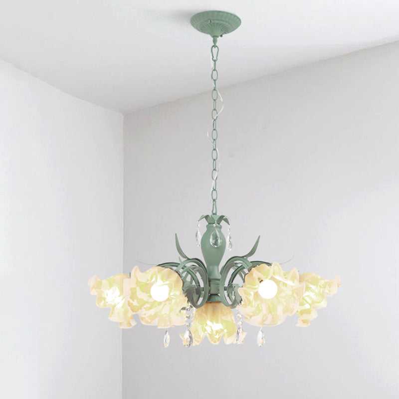 Ruffle Frost Glass Chandelier Light Korean Garden Dining Room Pendant Light Fixture