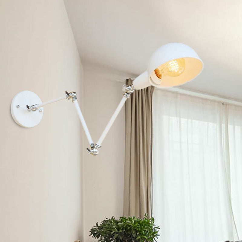 1 Bulb Sconce Light Retro Style Swing Arm Metallic Mini Wall Lamp in White for Study Room