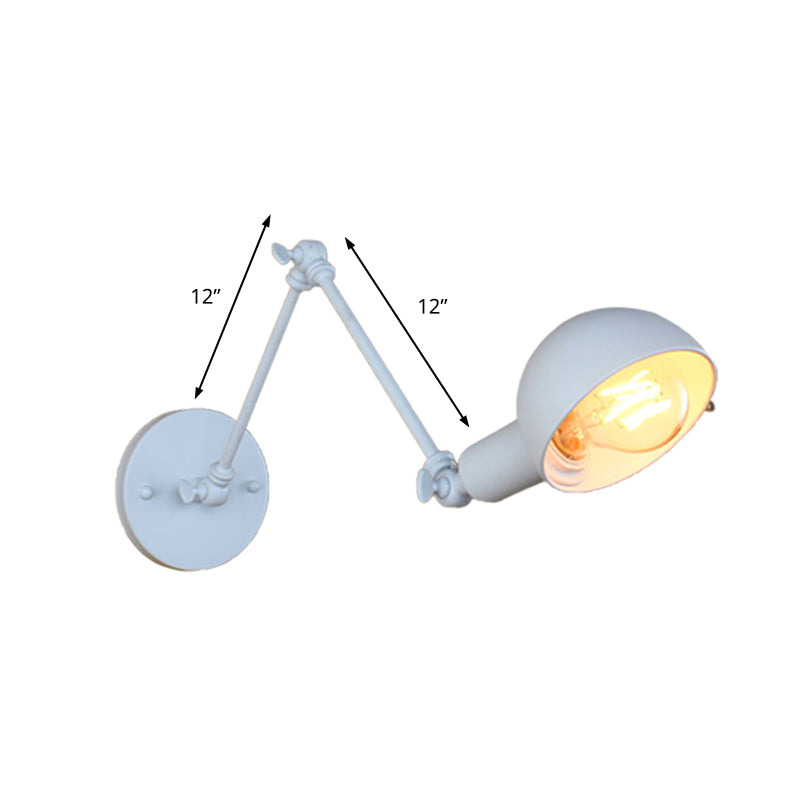 1 Bulb Sconce Light Retro Style Swing Arm Metallic Mini Wall Lamp in White for Study Room
