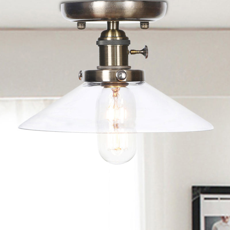 Cono / Saucer Metallo Semi Flush Montaggio Industrial 1 Bulb Living Room Light Fixture in bianco / Clear