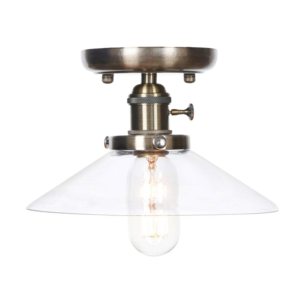 Cono / Saucer Metallo Semi Flush Montaggio Industrial 1 Bulb Living Room Light Fixture in bianco / Clear