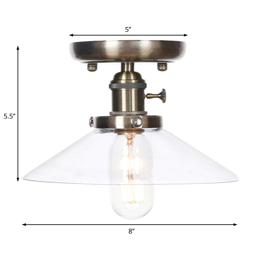 Cono / Saucer Metallo Semi Flush Montaggio Industrial 1 Bulb Living Room Light Fixture in bianco / Clear