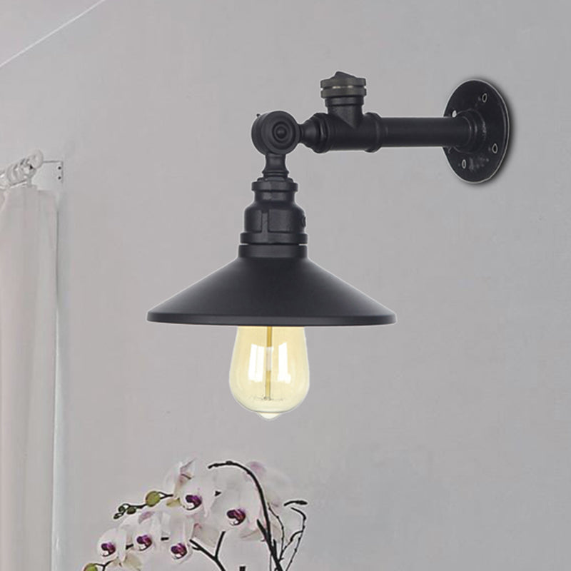 1 Light Wide Flare Wall Lamp Industrial Black/Bronze/Antique Brass Metal Sconce Light Fixture for Bedroom