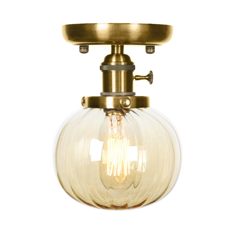 Glonze Globe/Round Semi Flush Light Industrial Clear/Amber 1 Light Sala de estar Cosimento de techo
