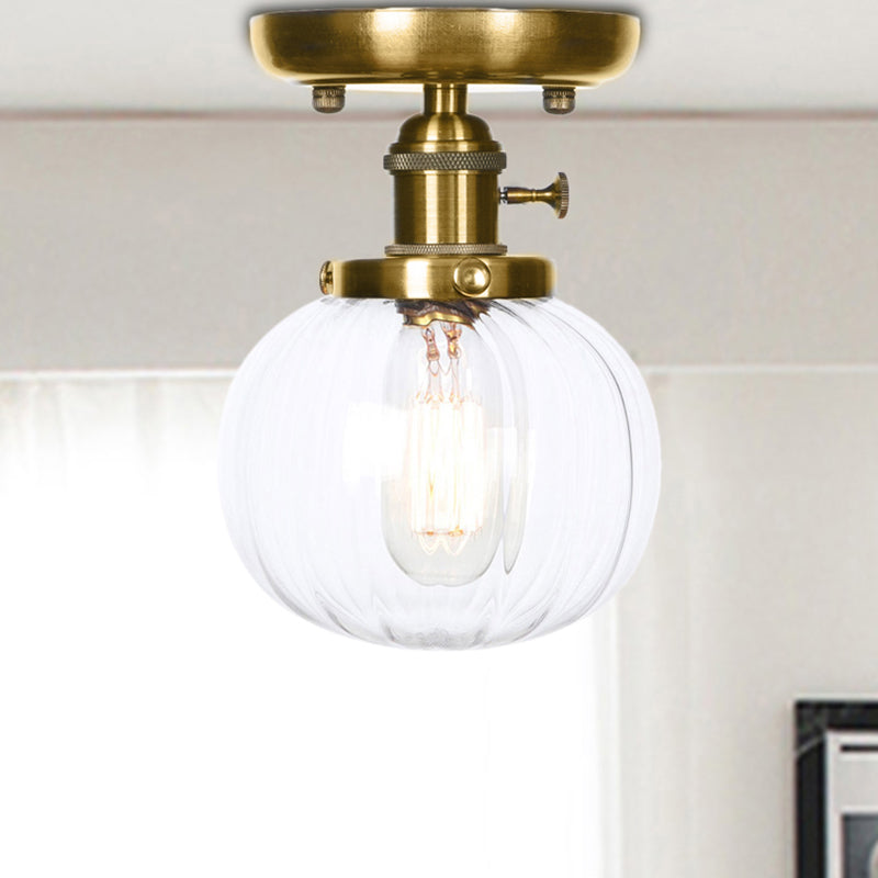 Glonze Globe/Round Semi Flush Light Industrial Clear/Amber 1 Light Sala de estar Cosimento de techo