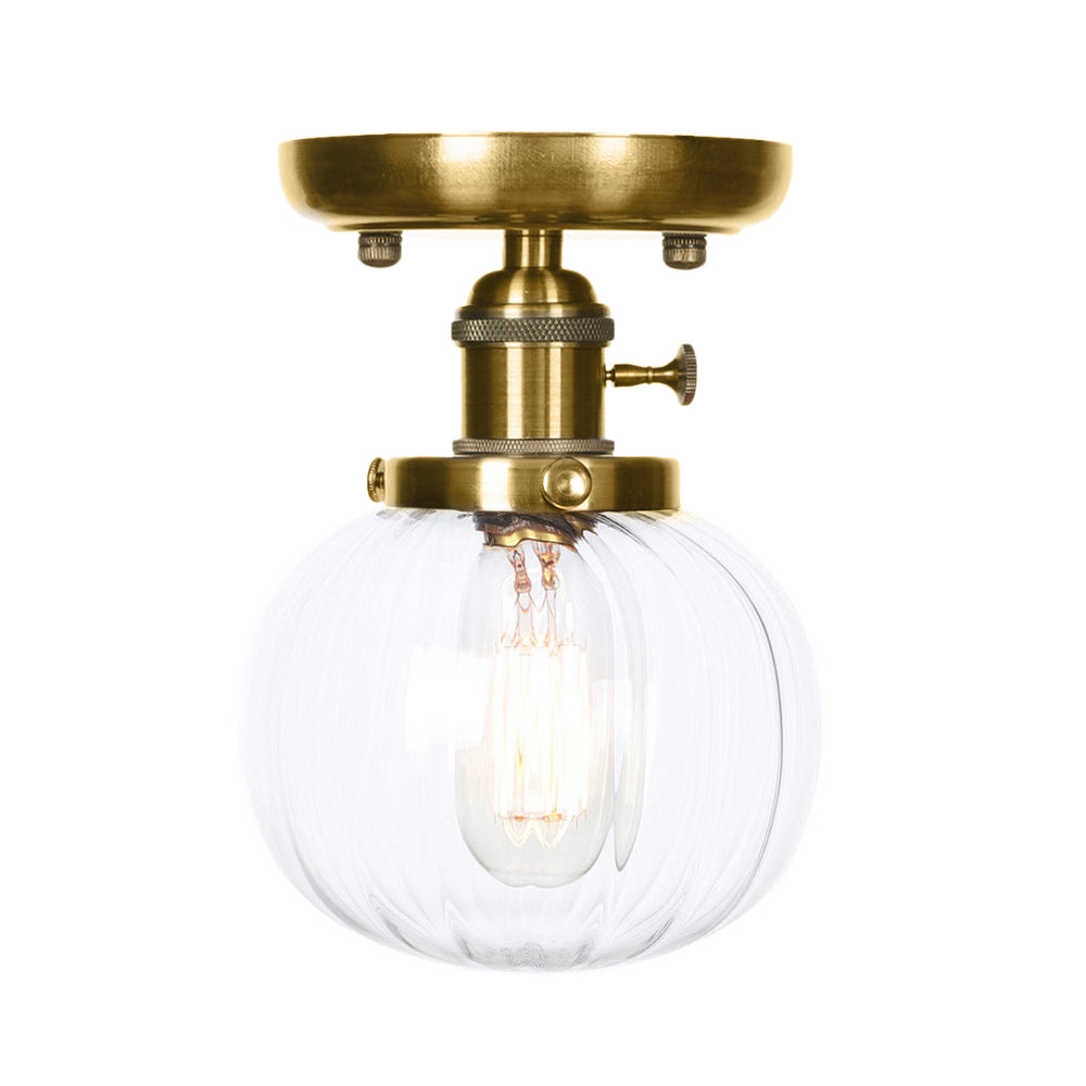 Glonze Globe/Round Semi Flush Light Industrial Clear/Amber 1 Light Sala de estar Cosimento de techo