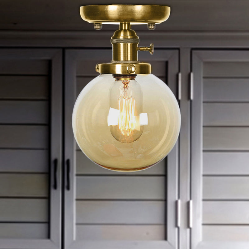 Glonze Globe/Round Semi Flush Light Industrial Clear/Amber 1 Light Sala de estar Cosimento de techo