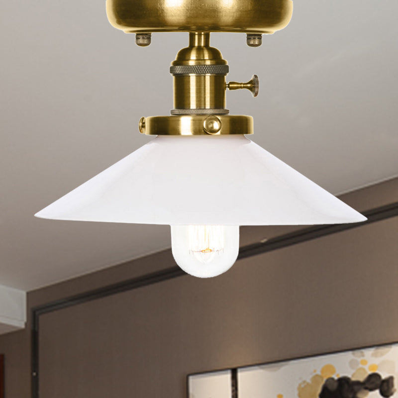 Cono de bronce/platillo Semi Flush Montaje Ligero industrial White/Clear Glass 1 Ligera de la sala de estar del techo del techo del techo