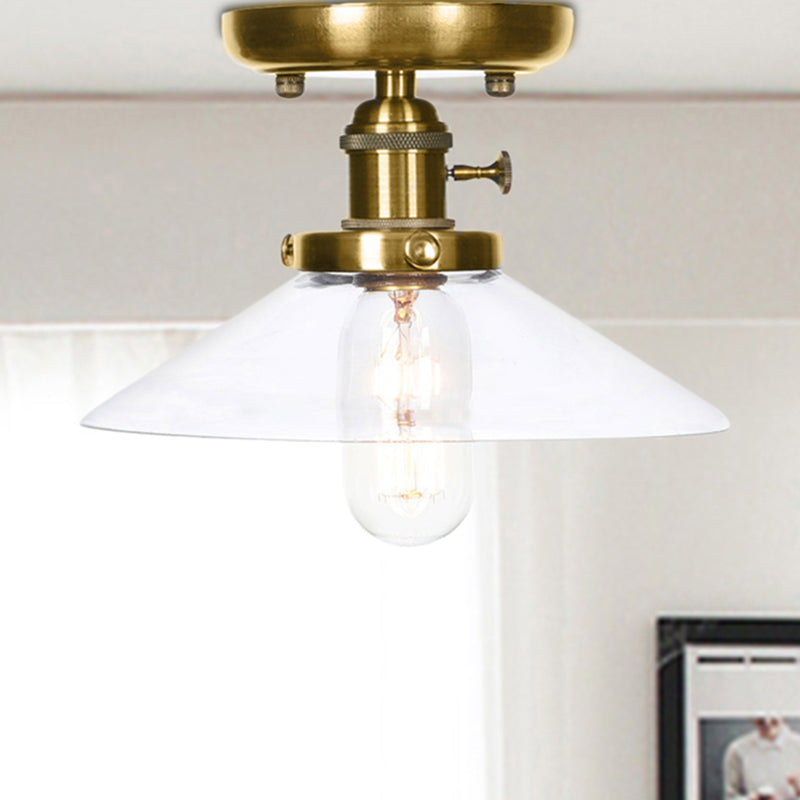 Cono de bronce/platillo Semi Flush Montaje Ligero industrial White/Clear Glass 1 Ligera de la sala de estar del techo del techo del techo