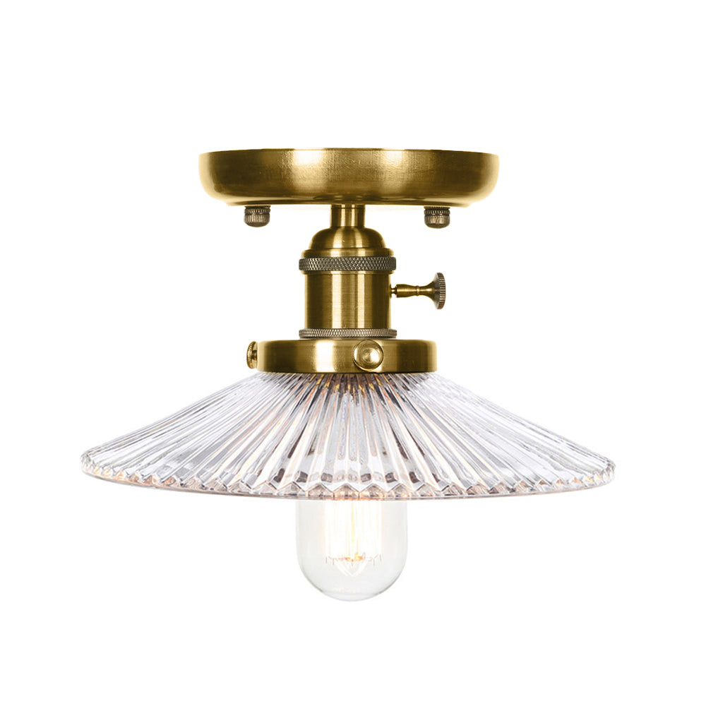 Cono de bronce/platillo Semi Flush Montaje Ligero industrial White/Clear Glass 1 Ligera de la sala de estar del techo del techo del techo