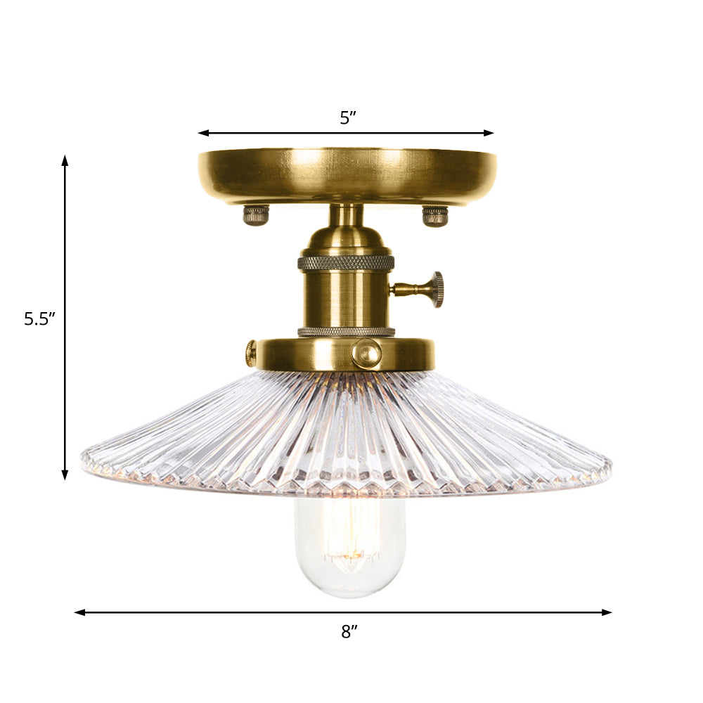 Cono de bronce/platillo Semi Flush Montaje Ligero industrial White/Clear Glass 1 Ligera de la sala de estar del techo del techo del techo