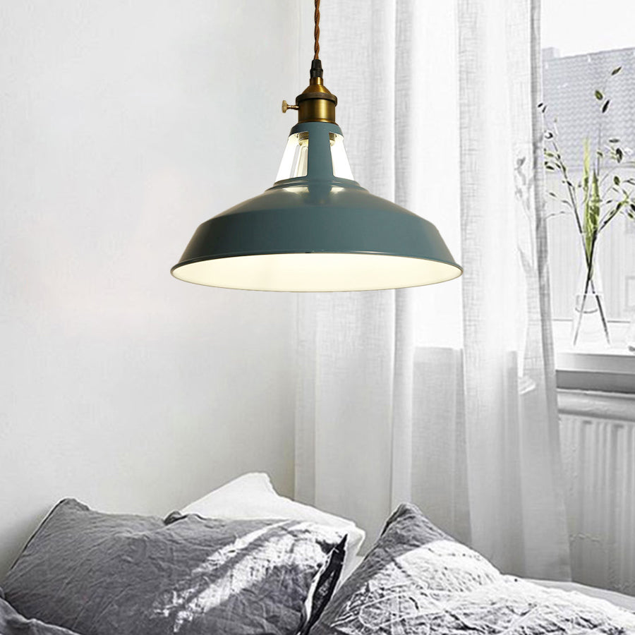 1 Light Barn Pendant Lighting Fixture Industrial Beige/Blue/Green Metal Hanging Ceiling Light for Dining Room