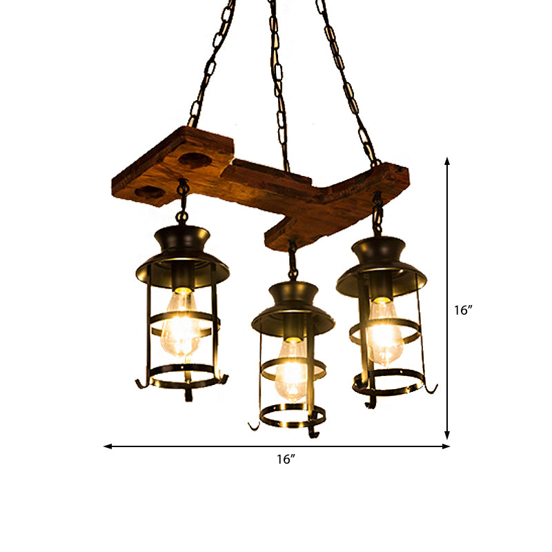 Caged Dining Room Pendant Chandelier Industrial Metal 3 Lights Black Hanging Fixture