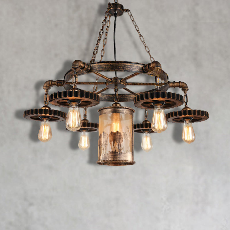 Cylindre en métal suspension du lustre vintage 5/7 Light Dining Room Pendant Light en bronze avec équipement