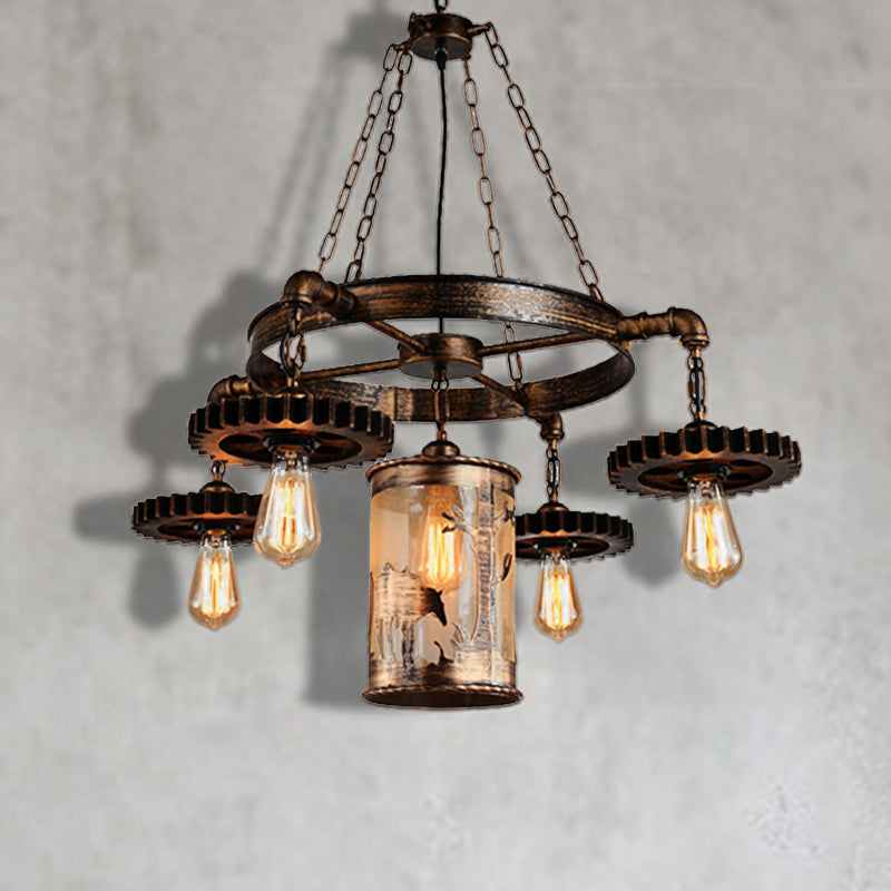 Cylindre en métal suspension du lustre vintage 5/7 Light Dining Room Pendant Light en bronze avec équipement
