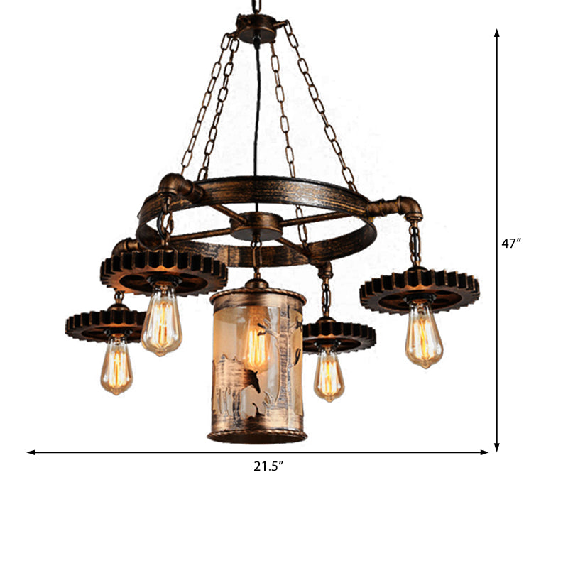 Cylindre en métal suspension du lustre vintage 5/7 Light Dining Room Pendant Light en bronze avec équipement