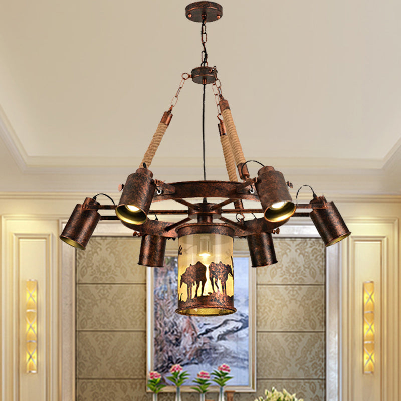 Cylindre en métal Light Light Vintage 4/7 Light Dining Dining Room Pendant Lighting en cuivre altéré