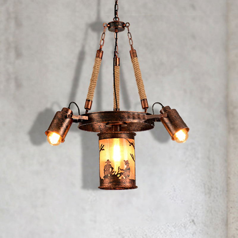 Cylindre en métal Light Light Vintage 4/7 Light Dining Dining Room Pendant Lighting en cuivre altéré