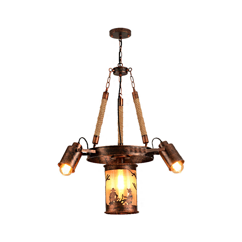 Cylindre en métal Light Light Vintage 4/7 Light Dining Dining Room Pendant Lighting en cuivre altéré