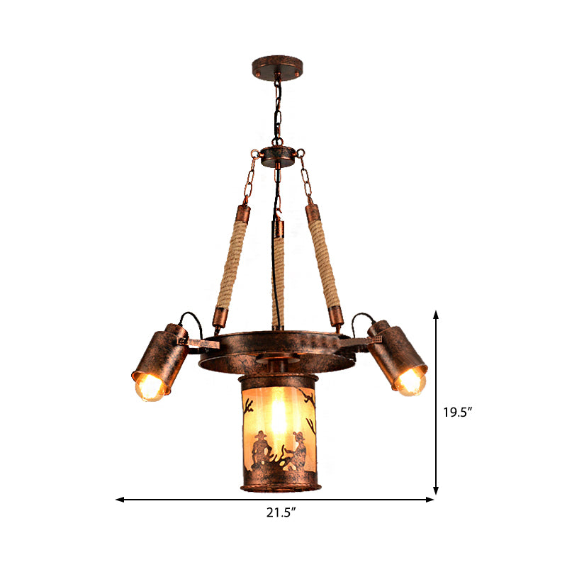Cylindre en métal Light Light Vintage 4/7 Light Dining Dining Room Pendant Lighting en cuivre altéré