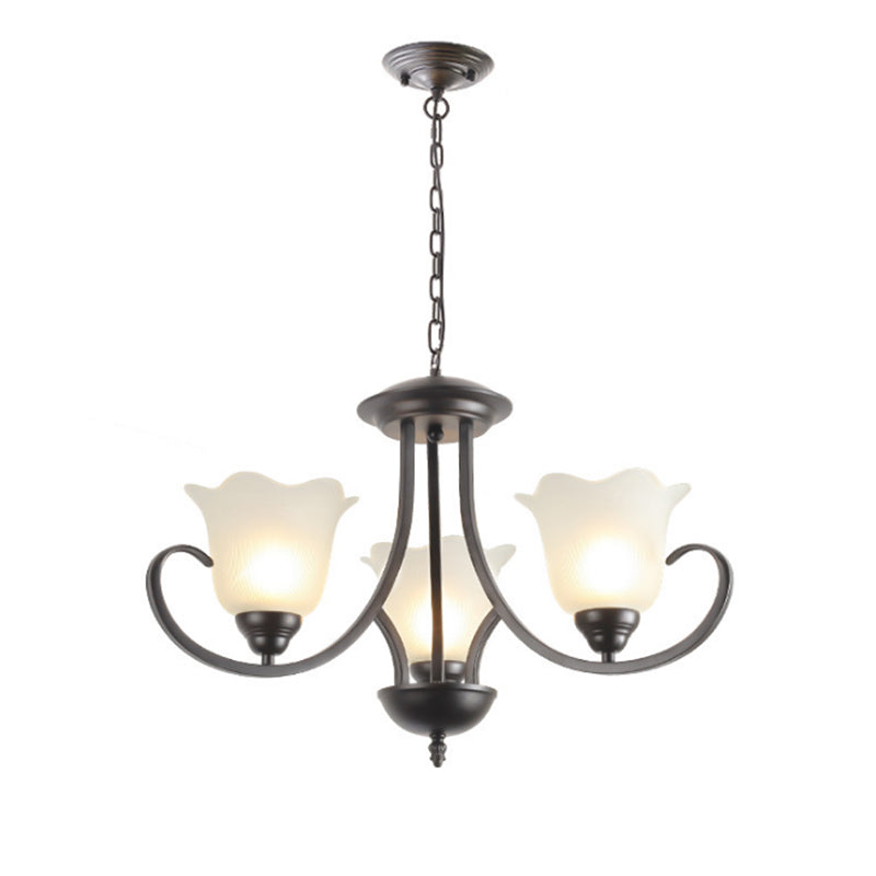 3/6/8 Lights Flared Chandelier Traditional Pewter Frosted Glass Pendant Light Fixture for Living Room