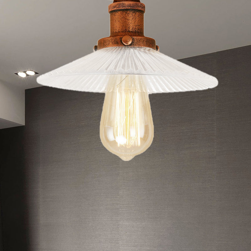 Plafonnier industriel en verre nervuré conique, éclairage semi-monté, 1 ampoule, pour salon, noir/laiton/cuivre
