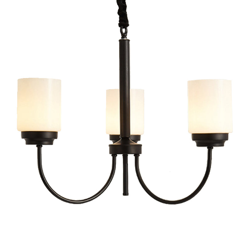 3/6/8 Lights Ceiling Light Traditional Cylinder Opal Glass Hanging Chandelier in Black for Living Room
